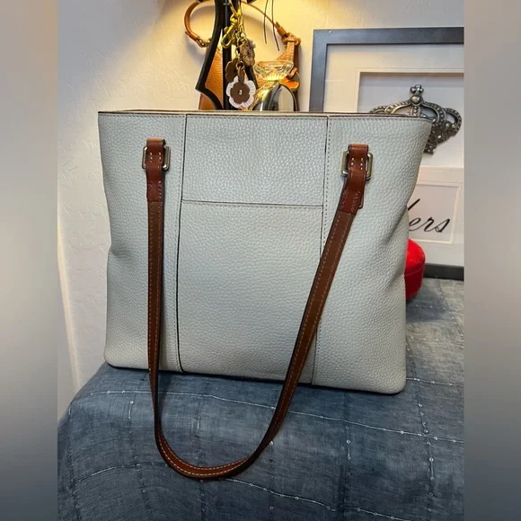 Dooney & Bourke Cream & Brown Pebble Leather Small Lexington Shopper Tote Bag